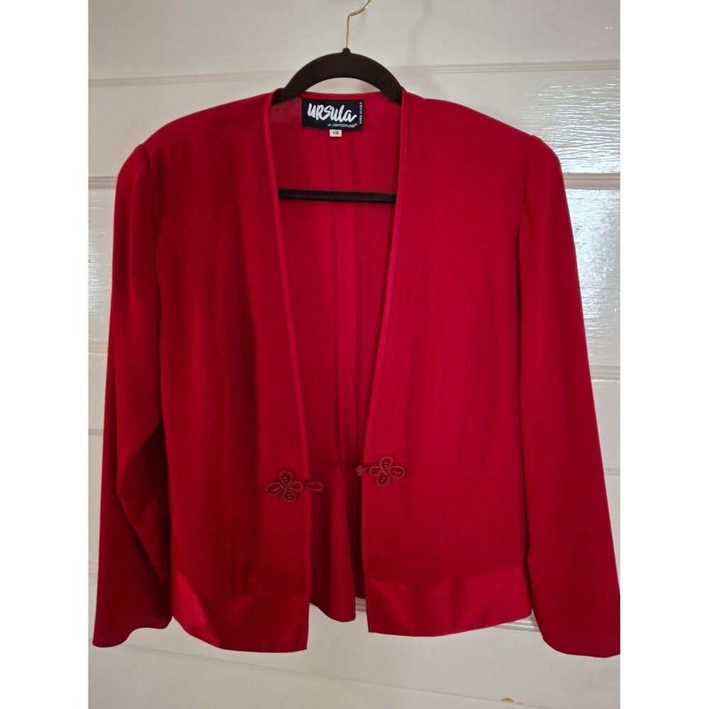 Ursula of Switzerland Red Open-Front Blazer with Frog Closures